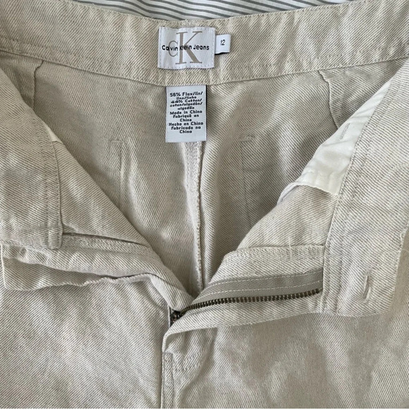 Y2K CALVIN KLEIN JEANS Flax/Cotton Blend Capri Cropped Cream Color Pants size 12 - Picture 3 of 6